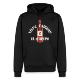 Sweat-shirt à capuche premium homme - Vivre d'amour et d'apéro - noir - front