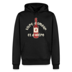 Sweat-shirt à capuche premium homme - Vivre d'amour et d'apéro