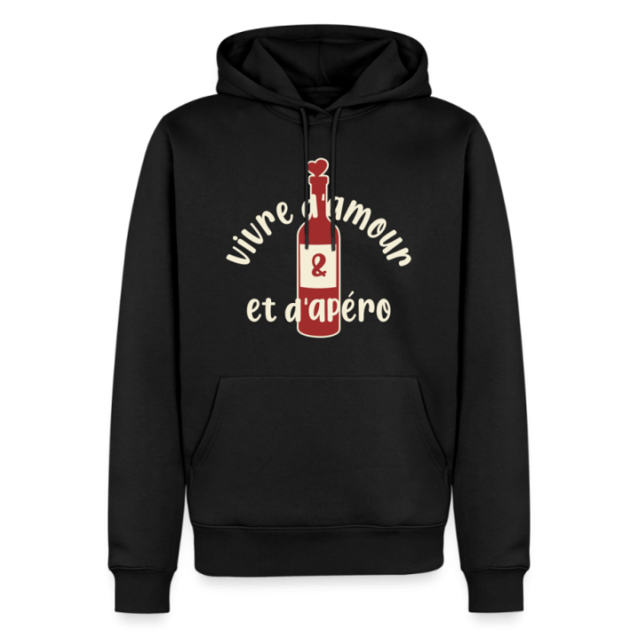 Sweat-shirt à capuche premium homme - Vivre d'amour et d'apéro - noir - front