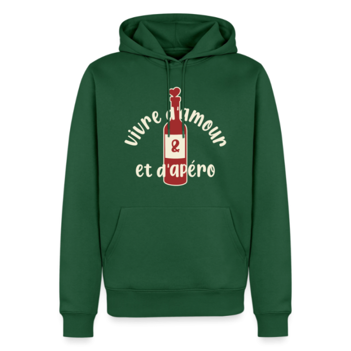 Sweat-shirt à capuche premium homme - Vivre d'amour et d'apéro - vert bouteille - front