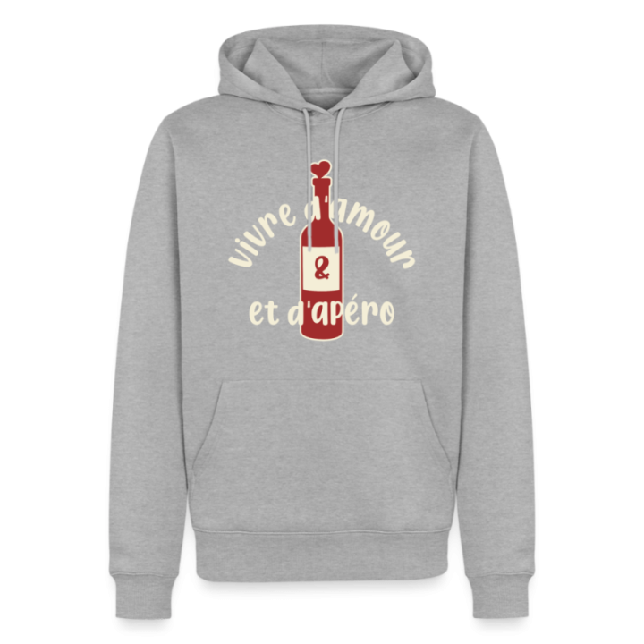Sweat-shirt à capuche premium homme - Vivre d'amour et d'apéro - gris chiné - front