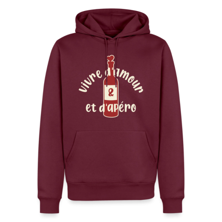 Sweat-shirt à capuche premium homme - Vivre d'amour et d'apéro - bourgogne - front