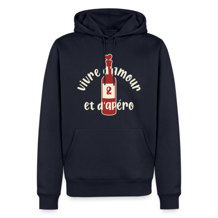 Sweat-shirt à capuche premium homme - Vivre d'amour et d'apéro - bleu marine - front
