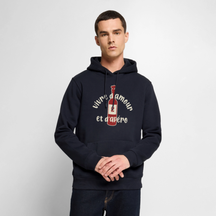 Sweat-shirt à capuche premium homme - Vivre d'amour et d'apéro - bleu marine - front