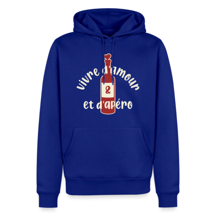 Sweat-shirt à capuche premium homme - Vivre d'amour et d'apéro - bleu roi - front