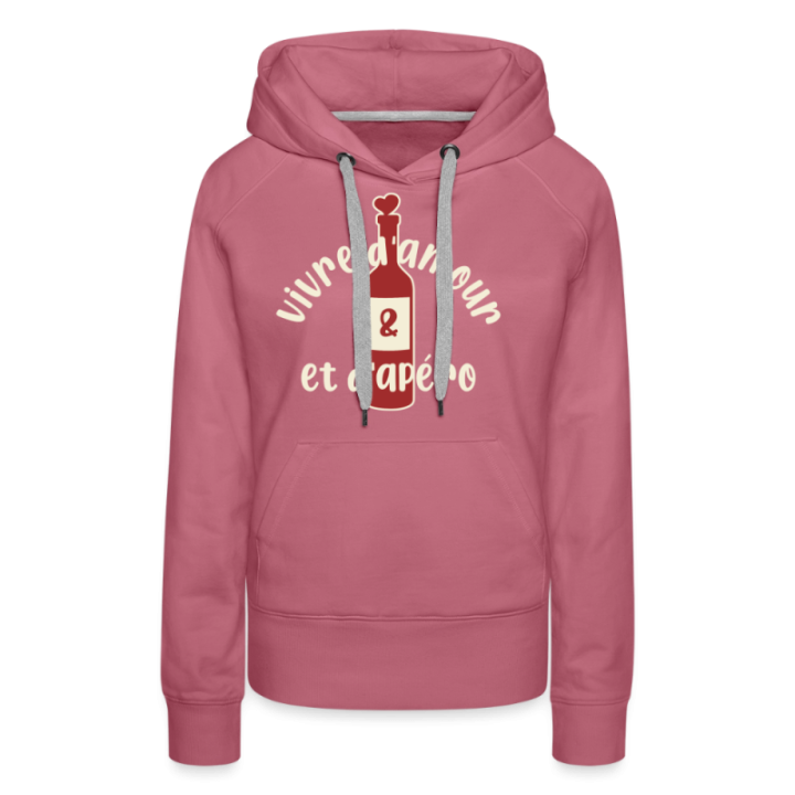 Sweat-shirt à capuche premium femme - Vivre d'amour et d'apéro - mauve - front
