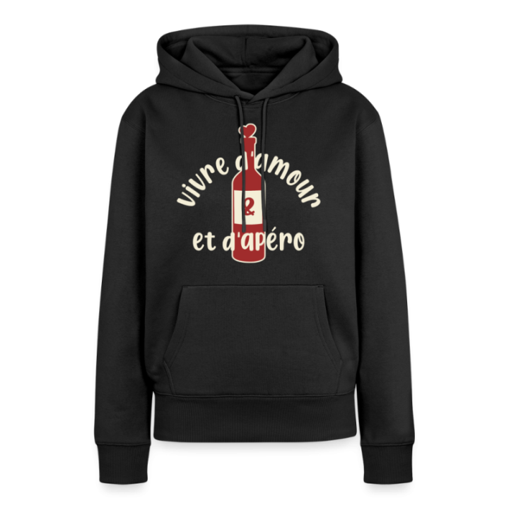 Sweat-shirt à capuche premium femme - Vivre d'amour et d'apéro - noir - front