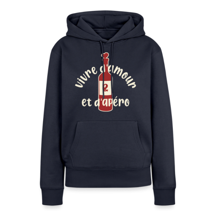 Sweat-shirt à capuche premium femme - Vivre d'amour et d'apéro - bleu marine - front