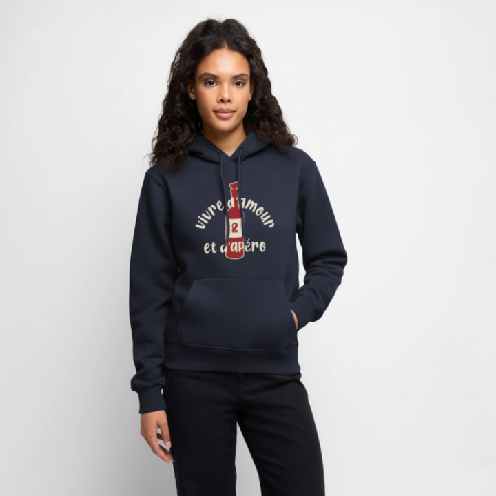 Sweat-shirt à capuche premium femme - Vivre d'amour et d'apéro - bleu marine - front