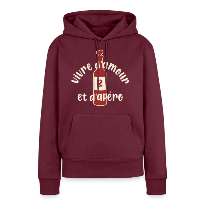 Sweat-shirt à capuche premium femme - Vivre d'amour et d'apéro - bourgogne - front