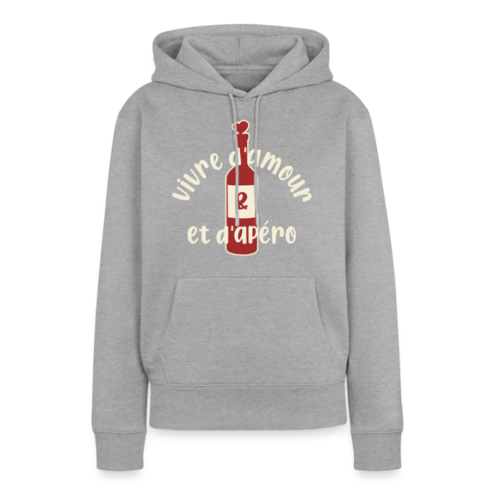 Sweat-shirt à capuche premium femme - Vivre d'amour et d'apéro - gris chiné - front