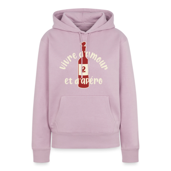 Sweat-shirt à capuche premium femme - Vivre d'amour et d'apéro - rose poudré - front