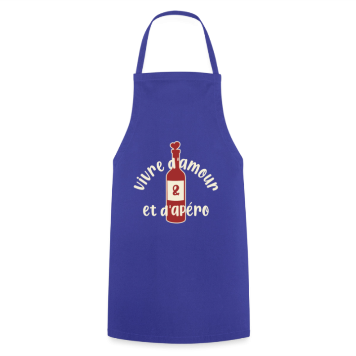 Tablier de cuisine - Vivre d'amour et d'apéro - bleu royal - front