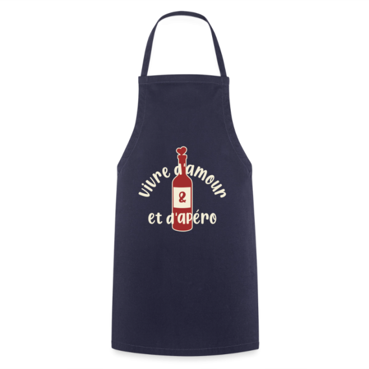 Tablier de cuisine - Vivre d'amour et d'apéro - marine - front