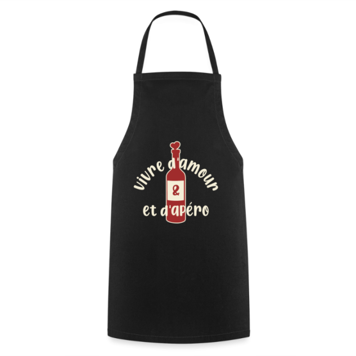Tablier de cuisine - Vivre d'amour et d'apéro - noir - front