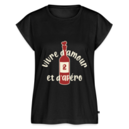T-shirt à manches retroussées femme - Vivre d'amour et d'apéro - noir - front