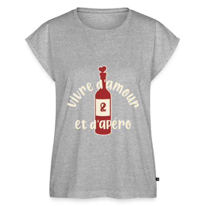 T-shirt à manches retroussées femme - Vivre d'amour et d'apéro - gris chiné - front