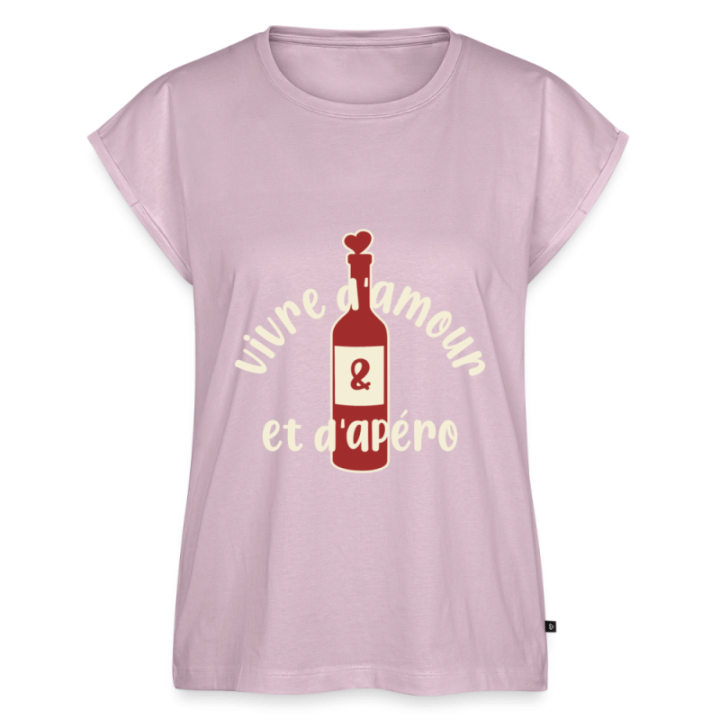 T-shirt à manches retroussées femme - Vivre d'amour et d'apéro - rose poudré - front
