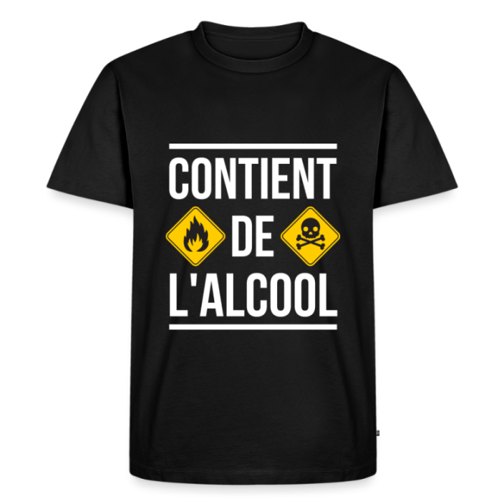 T-shirt premium homme - Contient de l'alcool - noir - front