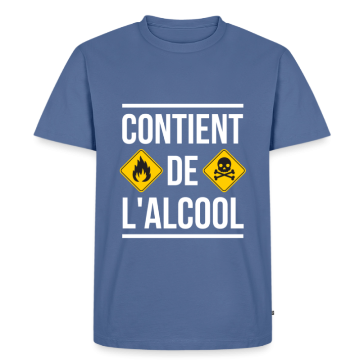 T-shirt premium homme - Contient de l'alcool - bleu pigeon - front