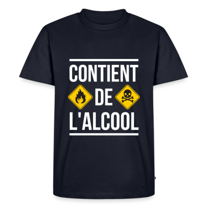 T-shirt premium homme - Contient de l'alcool - bleu marine - front