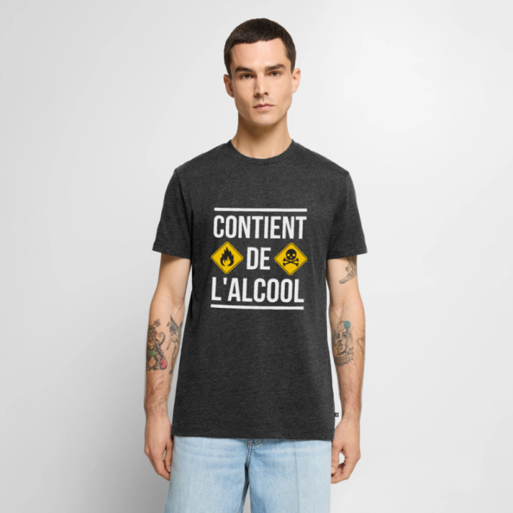 T-shirt premium homme - Contient de l'alcool - anthracite chiné - front
