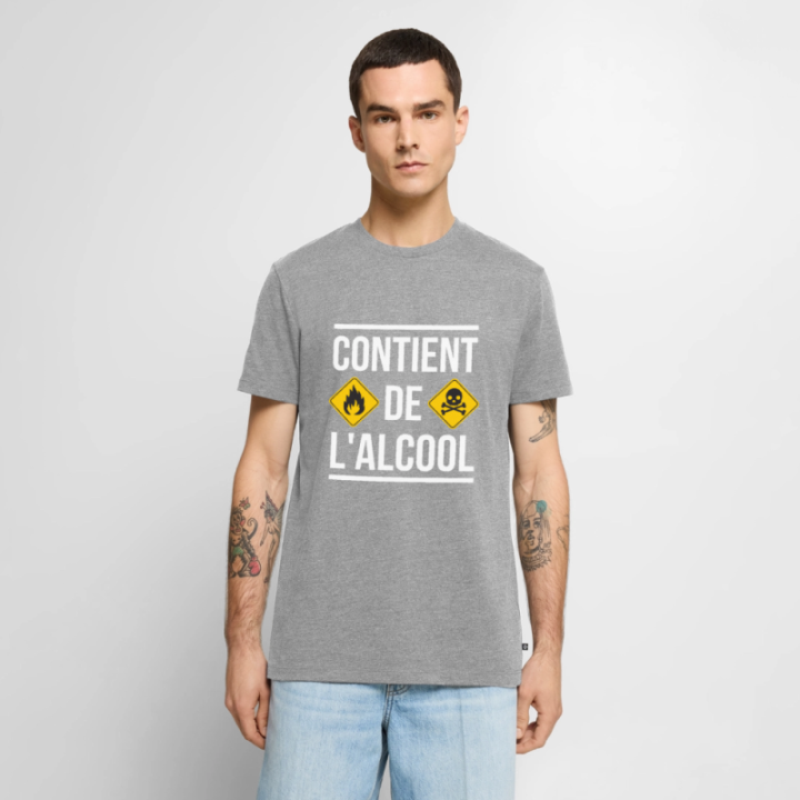 T-shirt premium homme - Contient de l'alcool - gris chiné - front