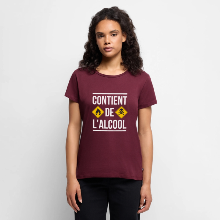 T-shirt premium femme - Contient de l'alcool - bourgogne - front