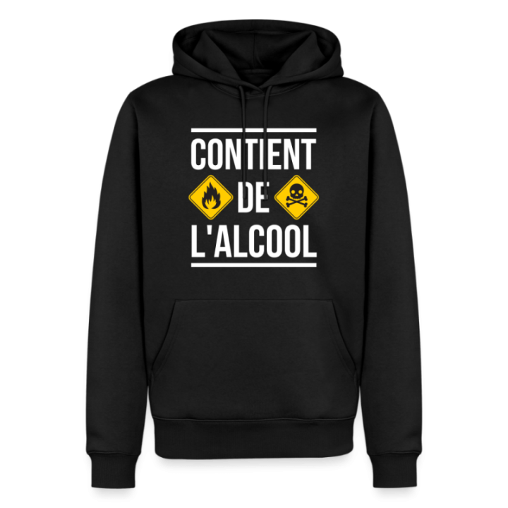 Sweat-shirt à capuche premium homme - Contient de l'alcool - noir - front