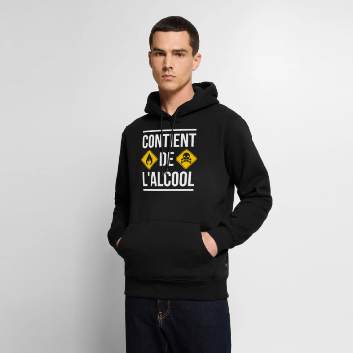 Sweat-shirt à capuche premium homme - Contient de l'alcool - noir - front