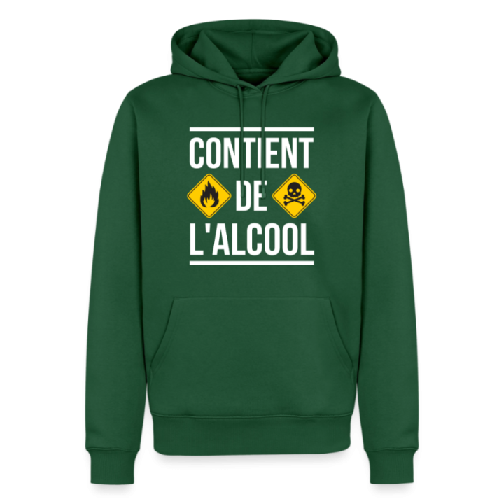 Sweat-shirt à capuche premium homme - Contient de l'alcool - vert bouteille - front