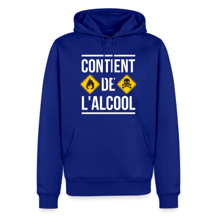 Sweat-shirt à capuche premium homme - Contient de l'alcool - bleu roi - front