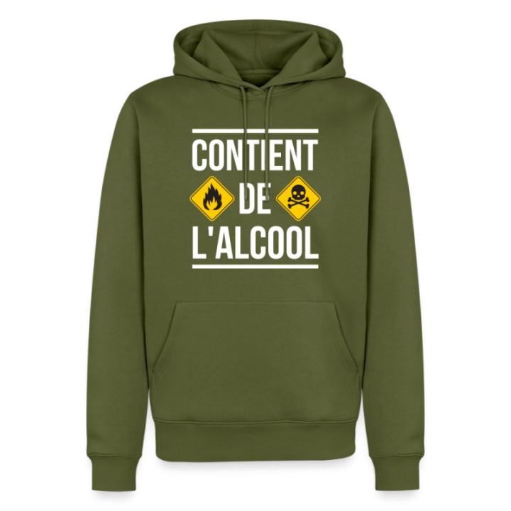 Sweat-shirt à capuche premium homme - Contient de l'alcool - kaki - front