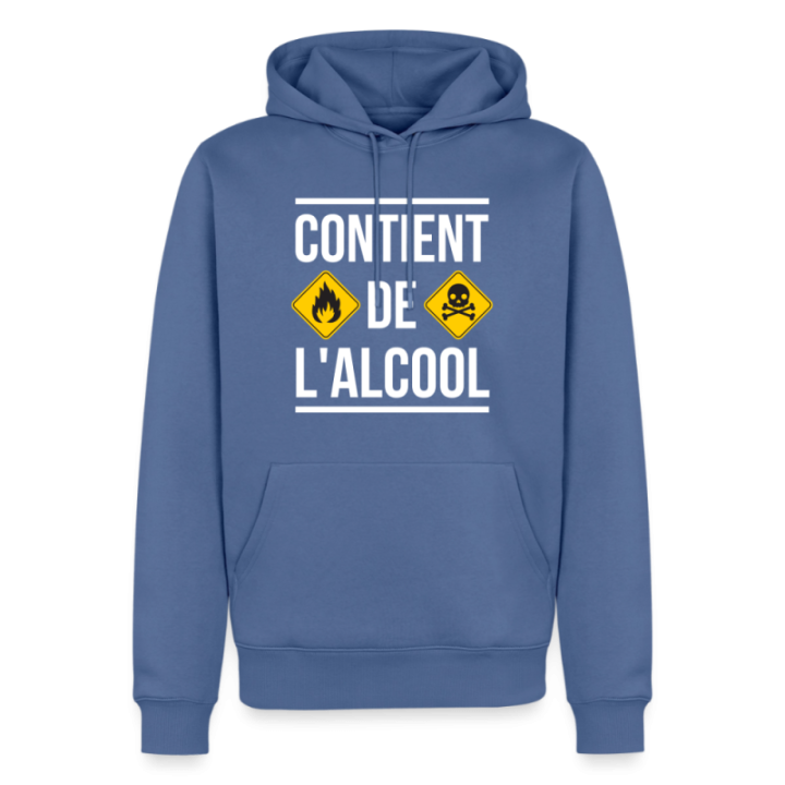 Sweat-shirt à capuche premium homme - Contient de l'alcool - bleu pigeon - front