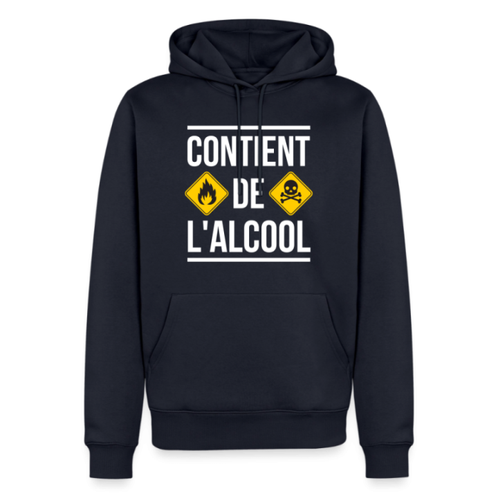 Sweat-shirt à capuche premium homme - Contient de l'alcool - bleu marine - front