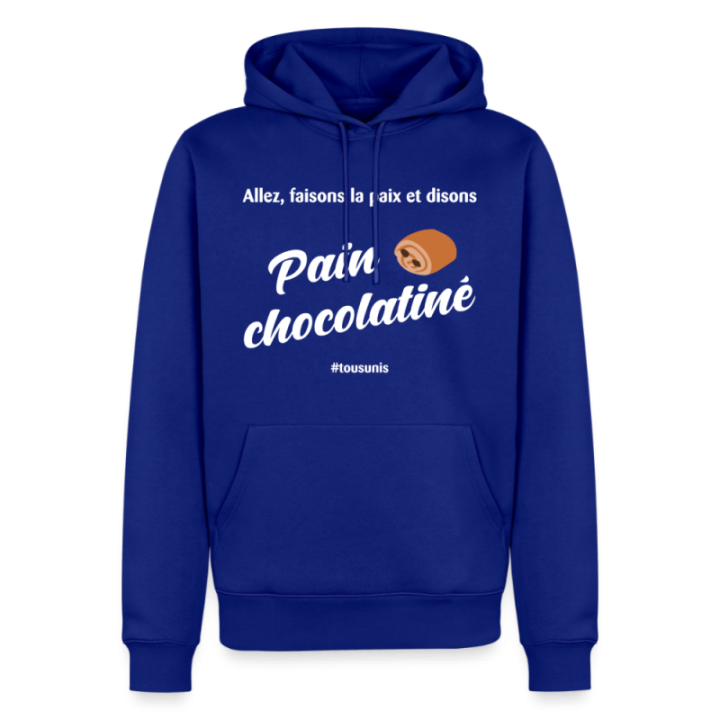 Sweat-shirt à capuche premium homme - Pain au chocolat Vs Chocolatine - bleu roi - front