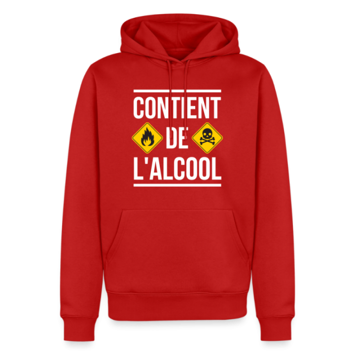 Sweat-shirt à capuche premium homme - Contient de l'alcool - rouge - front