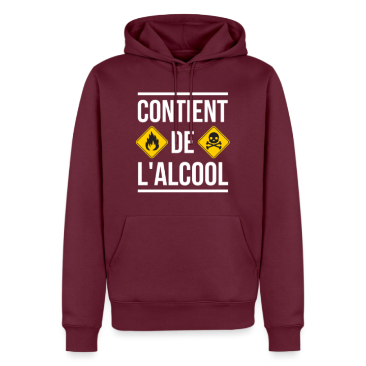 Sweat-shirt à capuche premium homme - Contient de l'alcool - bourgogne - front