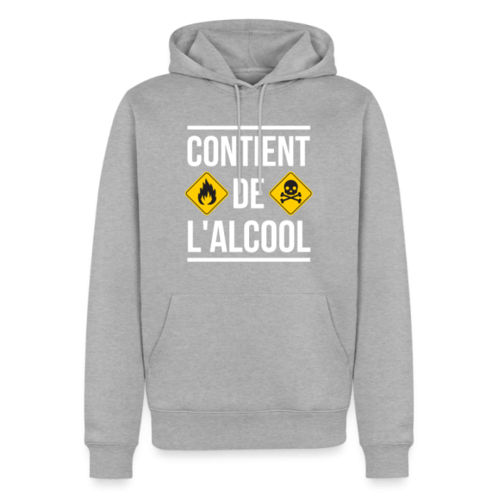 Sweat-shirt à capuche premium homme - Contient de l'alcool - gris chiné - front