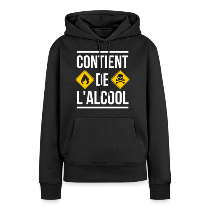 Sweat-shirt à capuche premium femme - Contient de l'alcool - noir - front