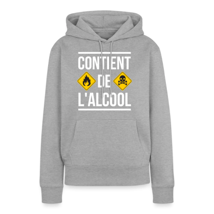 Sweat-shirt à capuche premium femme - Contient de l'alcool - gris chiné - front