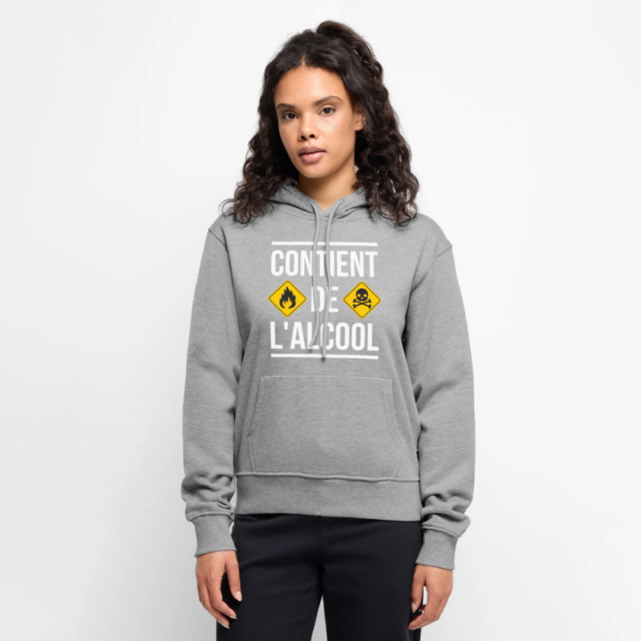 Sweat-shirt à capuche premium femme - Contient de l'alcool - gris chiné - front