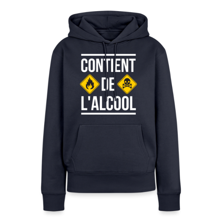 Sweat-shirt à capuche premium femme - Contient de l'alcool - bleu marine - front