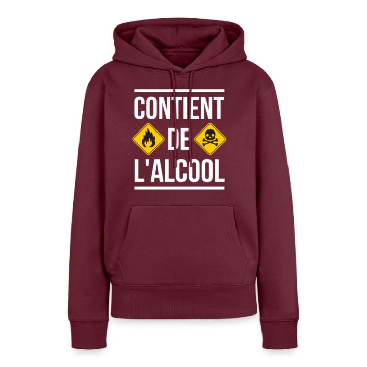 Sweat-shirt à capuche premium femme - Contient de l'alcool - bourgogne - front