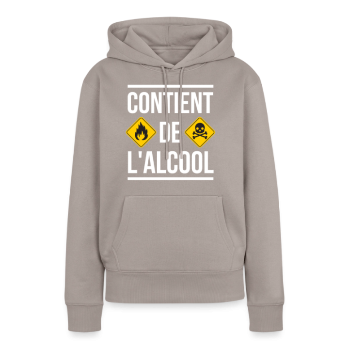 Sweat-shirt à capuche premium femme - Contient de l'alcool - taupe - front