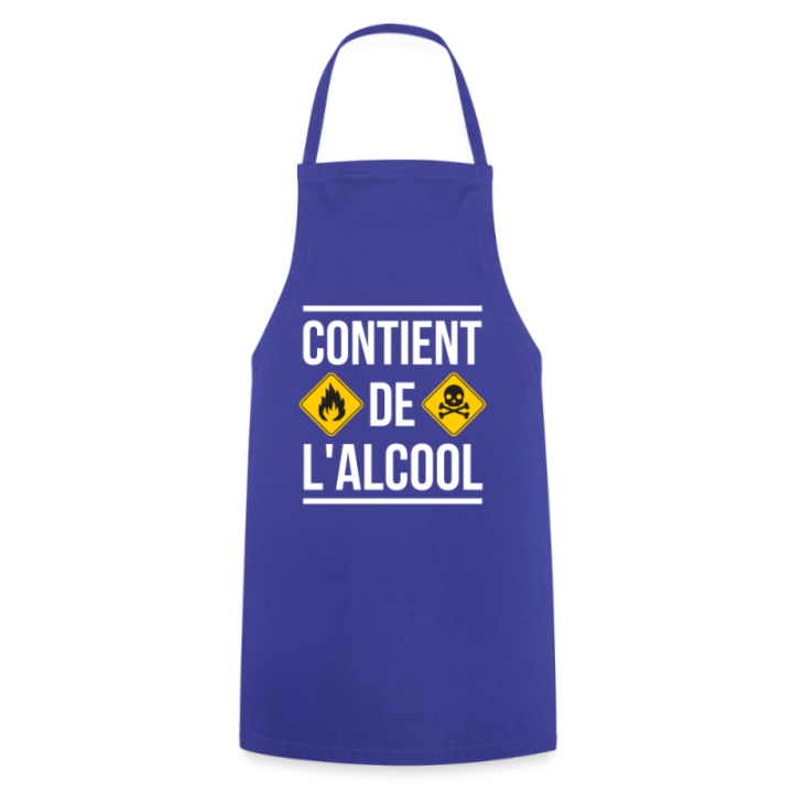 Tablier de cuisine - Contient de l'alcool - bleu royal - front