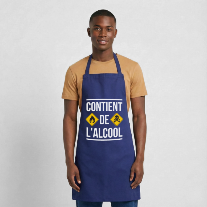 Tablier de cuisine - Contient de l'alcool - bleu royal - front