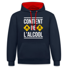 Sweat-shirt à capuche contrasté unisexe - Contient de l'alcool - bleu marine/rouge - front