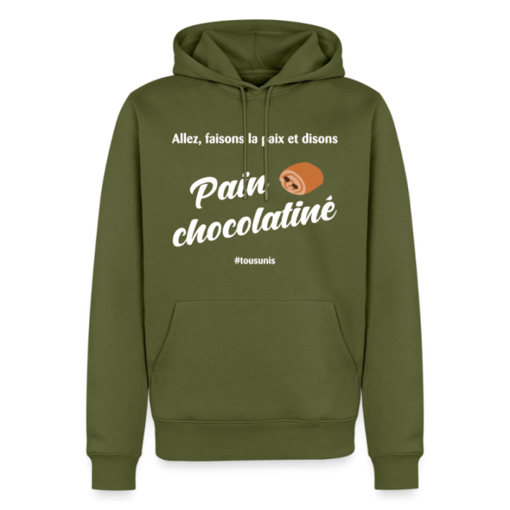 Sweat-shirt à capuche premium homme - Pain au chocolat Vs Chocolatine - kaki - front
