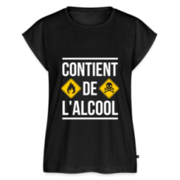 T-shirt à manches retroussées femme - Contient de l'alcool - noir - front